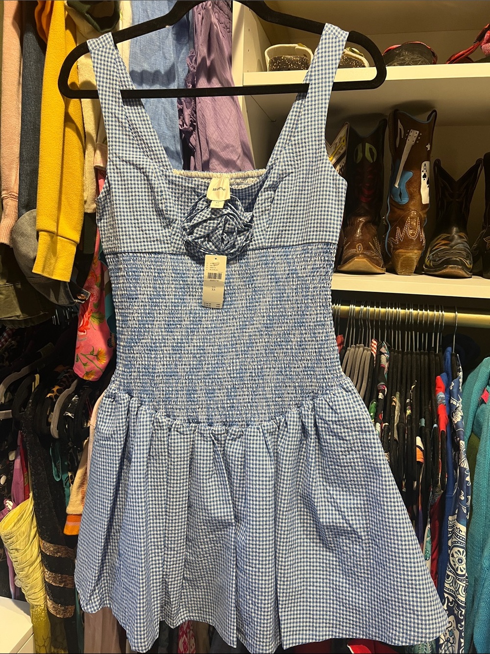 Maeve Gingham Anthropologie Smocked Sundress with Rosette